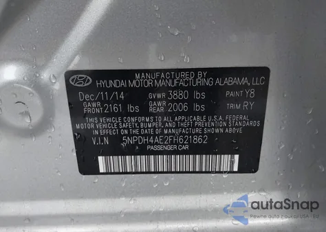 2015 Hyundai Elantra Se z USA, uszkodzony, nr VIN 5NPDH4AE2FH621862